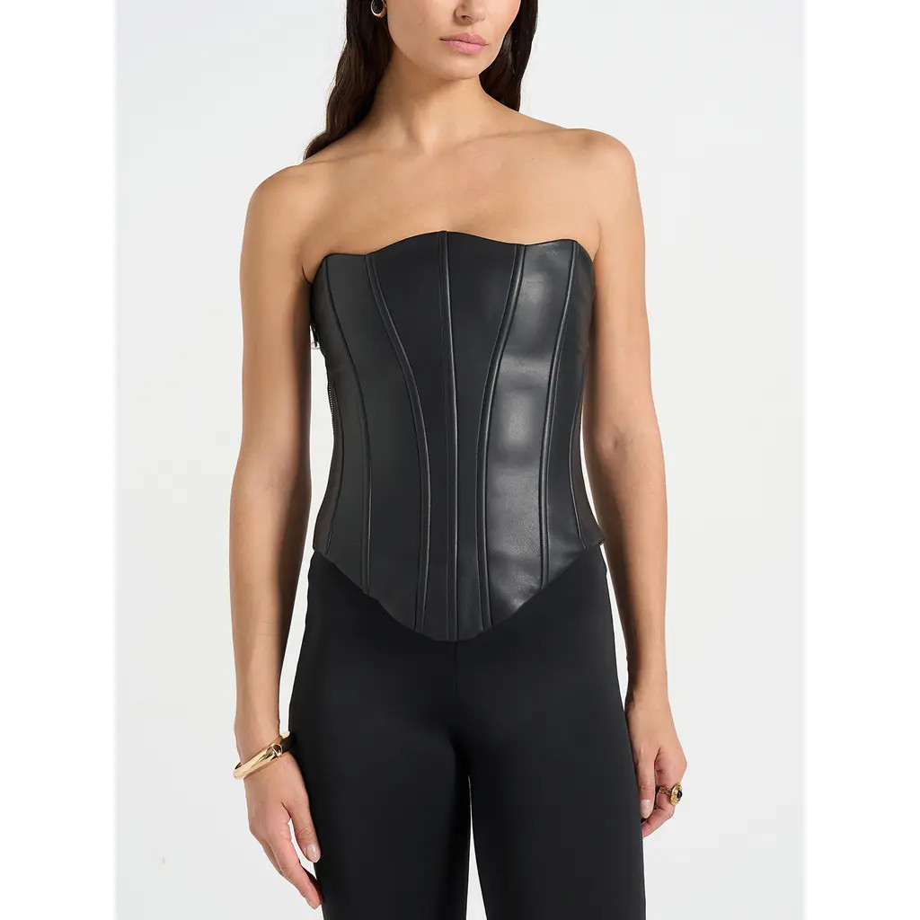 Manière De Voir Scarlett Leather Lace Up Corset in Black at Nordstrom, Size X-Small | Nordstrom