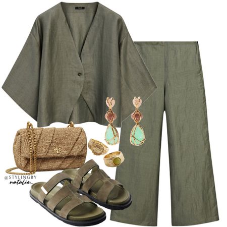 Linen co ord set, kimono, trousers, suede sandals, raffia bag and gold jewellery.
Holiday outfit, vacation style, casual chic, summer outfit 

#LTKtravel #LTKSeasonal #LTKstyletip