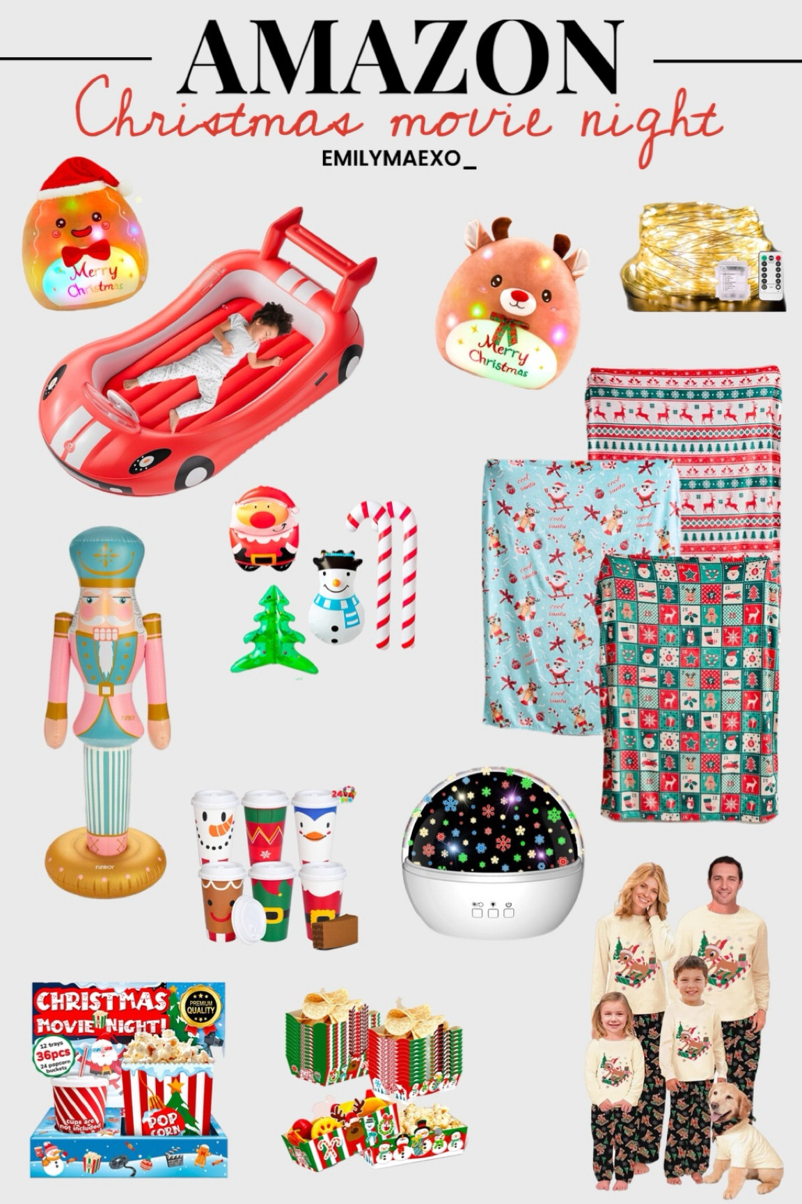 Christmas movie night, family movie night, movie night essentials, indoor Christmas light projector, inflatable cat bed, family matching Christmas pajamas 

#LTKHoliday #LTKFindsUnder50 #LTKCyberWeek
