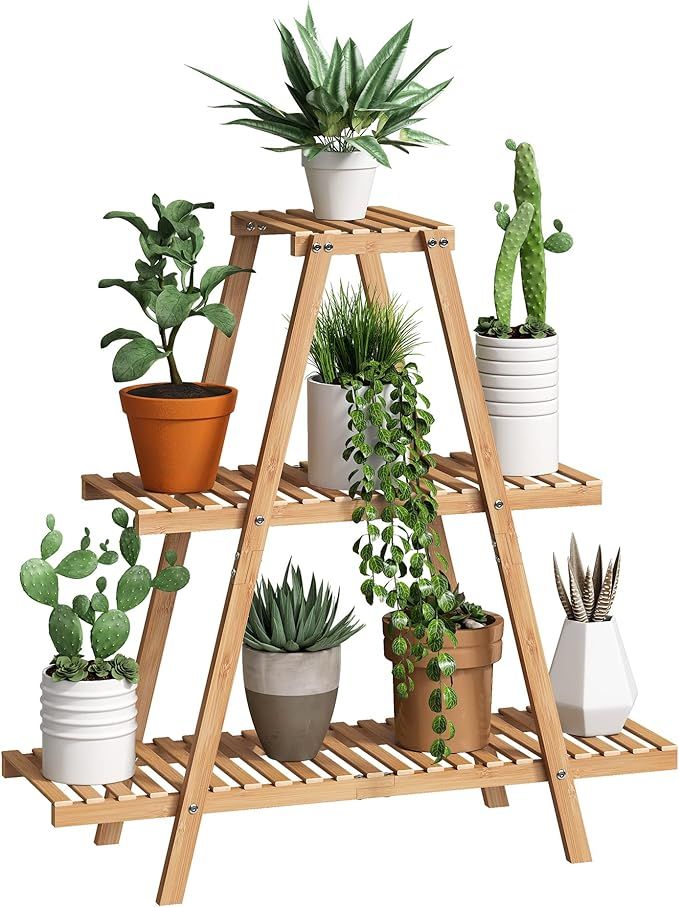 BMOSU Plant Stand Bamboo for Indoor Outdoor Tiered Plant Shelf 8 Potted Flower Holder Ladder Rack... | Amazon (US)