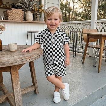 Baby Boy Summer Outfit Checkered Plaid Short Sleeve Button Down Shirt Top Shorts Set Toddler Chec... | Amazon (US)