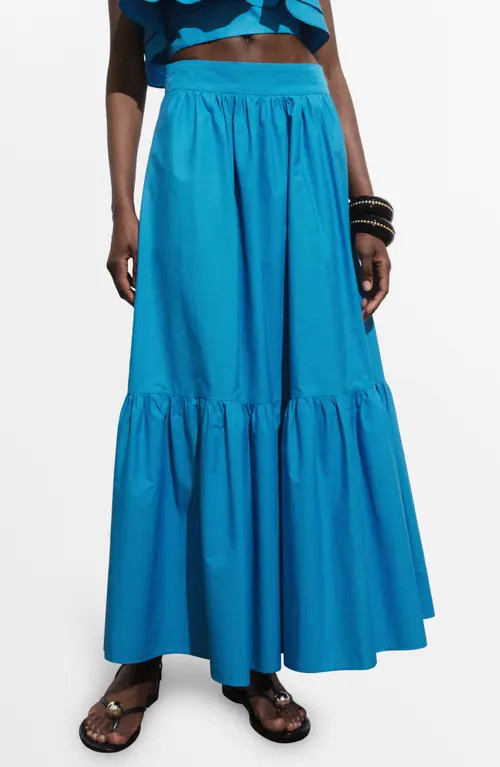 MANGO Tiered Cotton Maxi Skirt in Blue at Nordstrom, Size 4 | Nordstrom