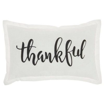 12&#34;x20&#34; &#39;Thankful&#39; Lumbar Throw Pillow White - Kathy Ireland Home | Target