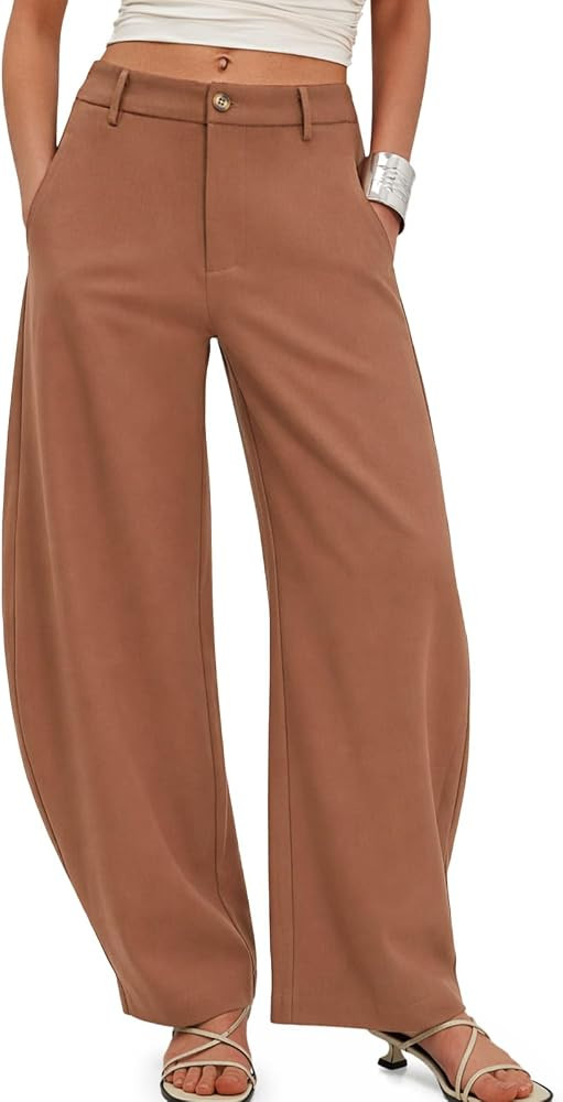 Cicy Bell Womens Barrel Dress Pants Wide Leg High Waisted Work Trousers | Amazon (US)