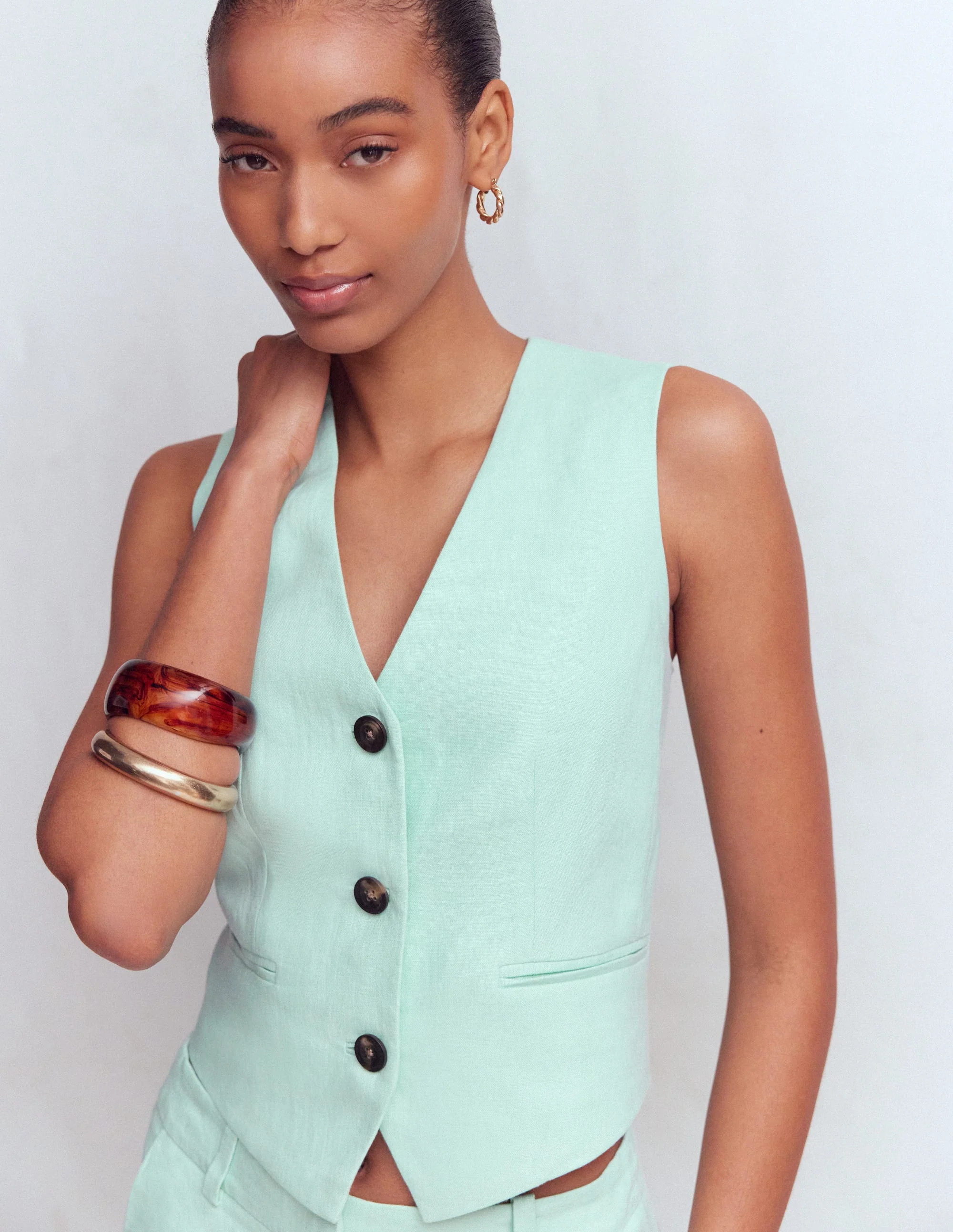 V-neck Linen Waistcoat-Spearmint | Boden UK