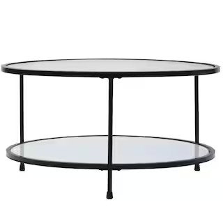Modern 33.5 in. W x 18.2 in. H Black Round Glass Coffee Table | The Home Depot