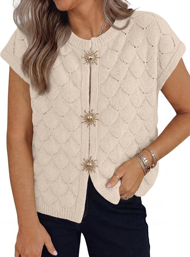 LILLUSORY Womens Sweater Vest Short Sleeve 2026 Summer Button Going Out Sweater Sexy Cute Crop To... | Amazon (US)