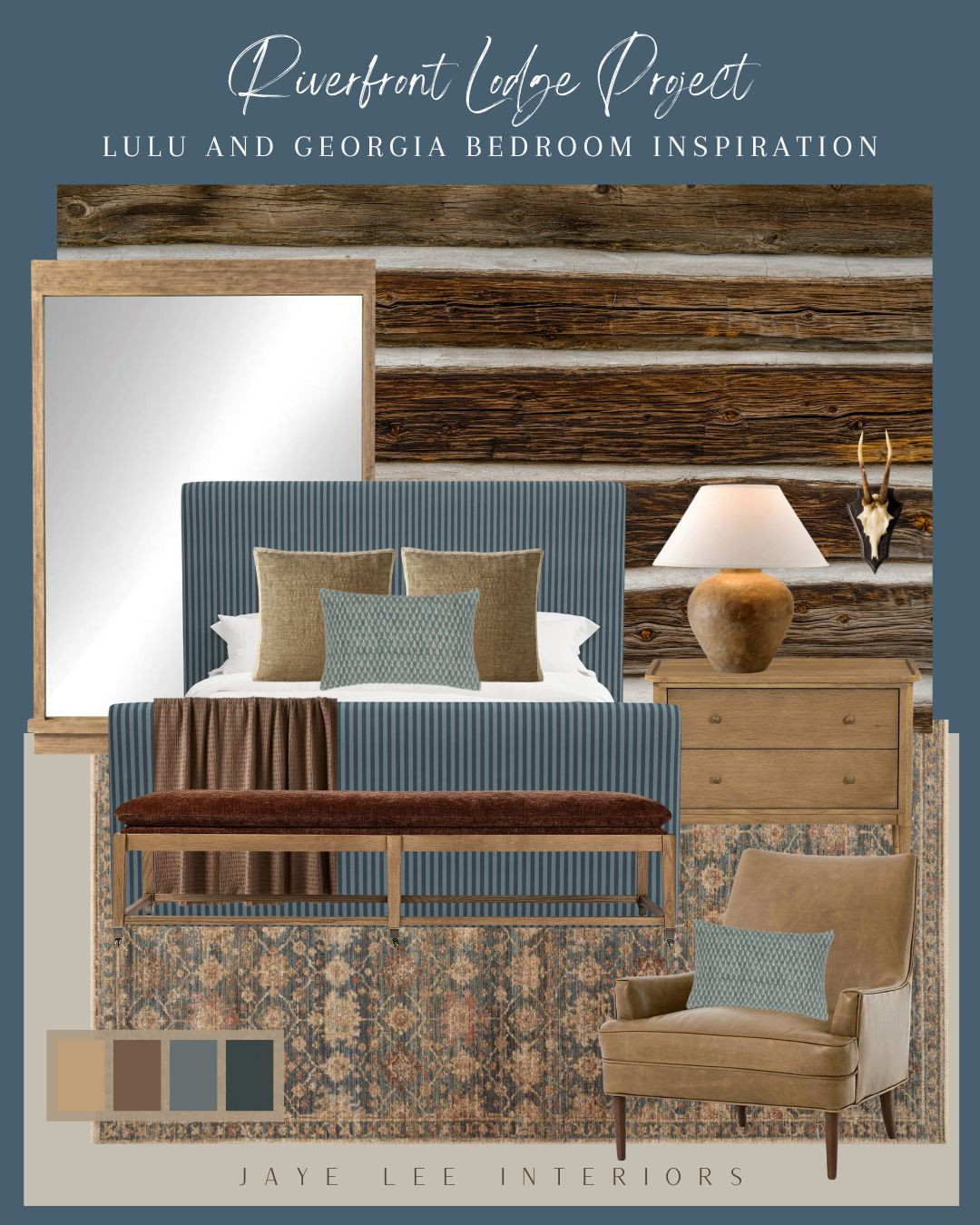 Working on some riverfront retreat inspiration and found the prettiest bedroom pieces at Lulu and Georgia...

cabin bedroom, lake cabin, vacation house, rustic bedroom, oversized floor mirror, wood floor mirror, upholstered bed, foot of the bed benches, nightstand, bedside lamp, Amber Lewis and Loloi Rugs, moody rugs, affordable area rugs, throw pillows for bed, striped bed, bedroom accent chair. leather accent chair 

 #LTKHome #LTKStyleTip #LTKTravel