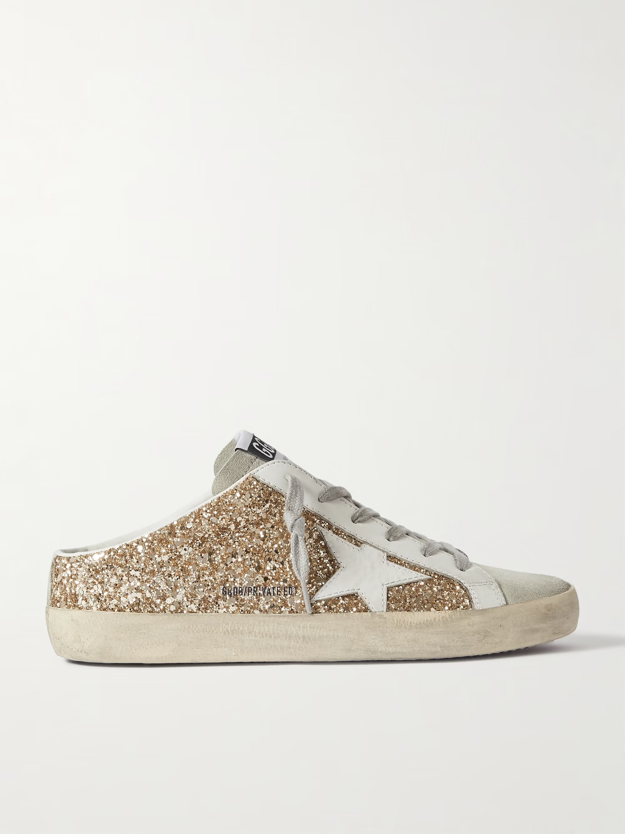 Super-Star Sabot distressed glittered leather and suede slip-on sneakers | NET-A-PORTER (US)