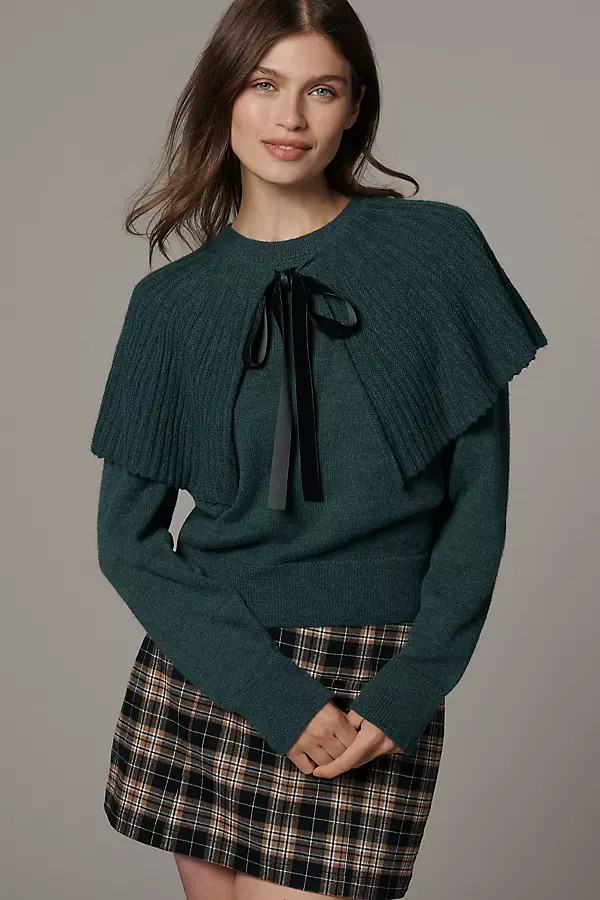 Tie-Neck Ribbed Cape Sweater | Anthropologie (US)