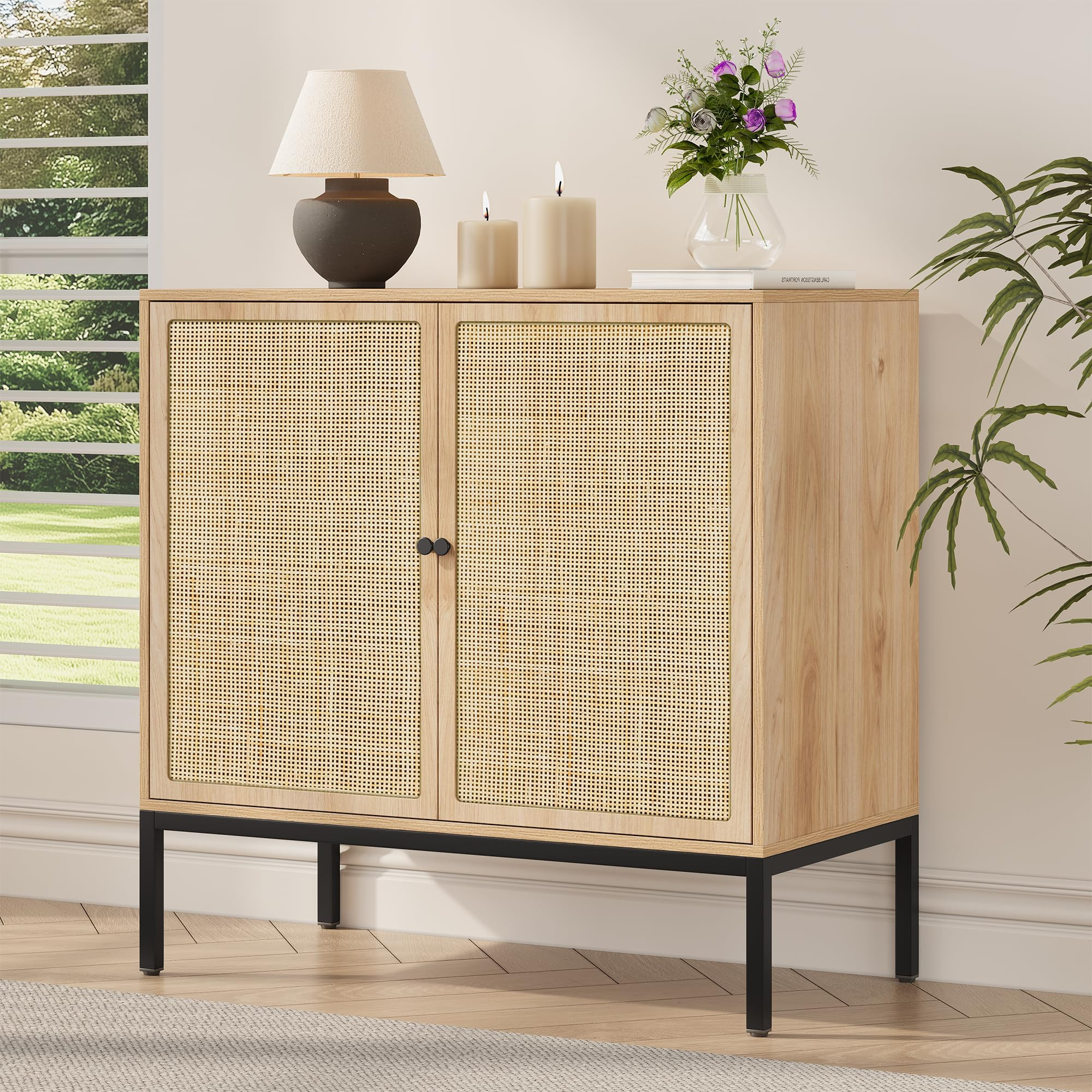 Yechen Set of 2 63" Sideboard Cabinet with Natural Rattan Doors, Buffet Console & Accent Cabinet,... | Amazon (US)