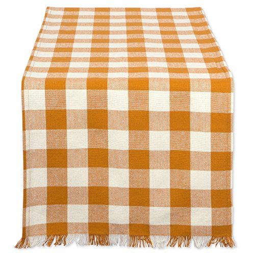 DII 14x72" Cotton Table Runner, Heavyweight Fringed Pumpkin Spice Orange & White Check - Perfect for | Amazon (CA)