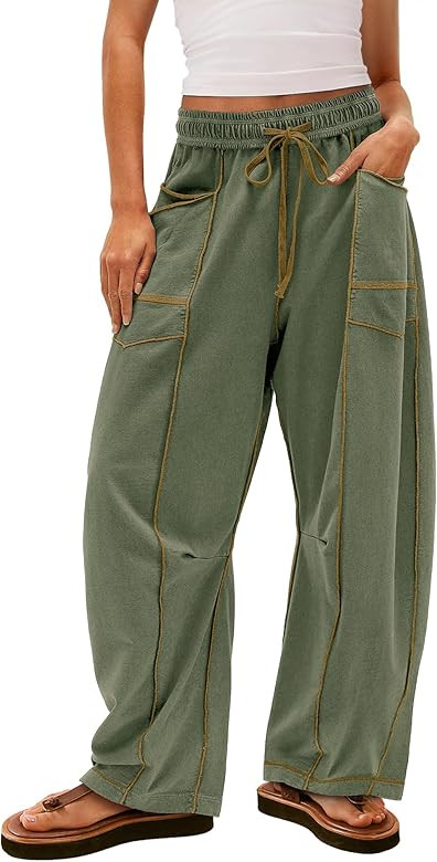 Yanekop Womens Baggy Wide Leg Pants Casual Summer Palazzo Pants Drawstring Waist Lounge Pants wit... | Amazon (US)