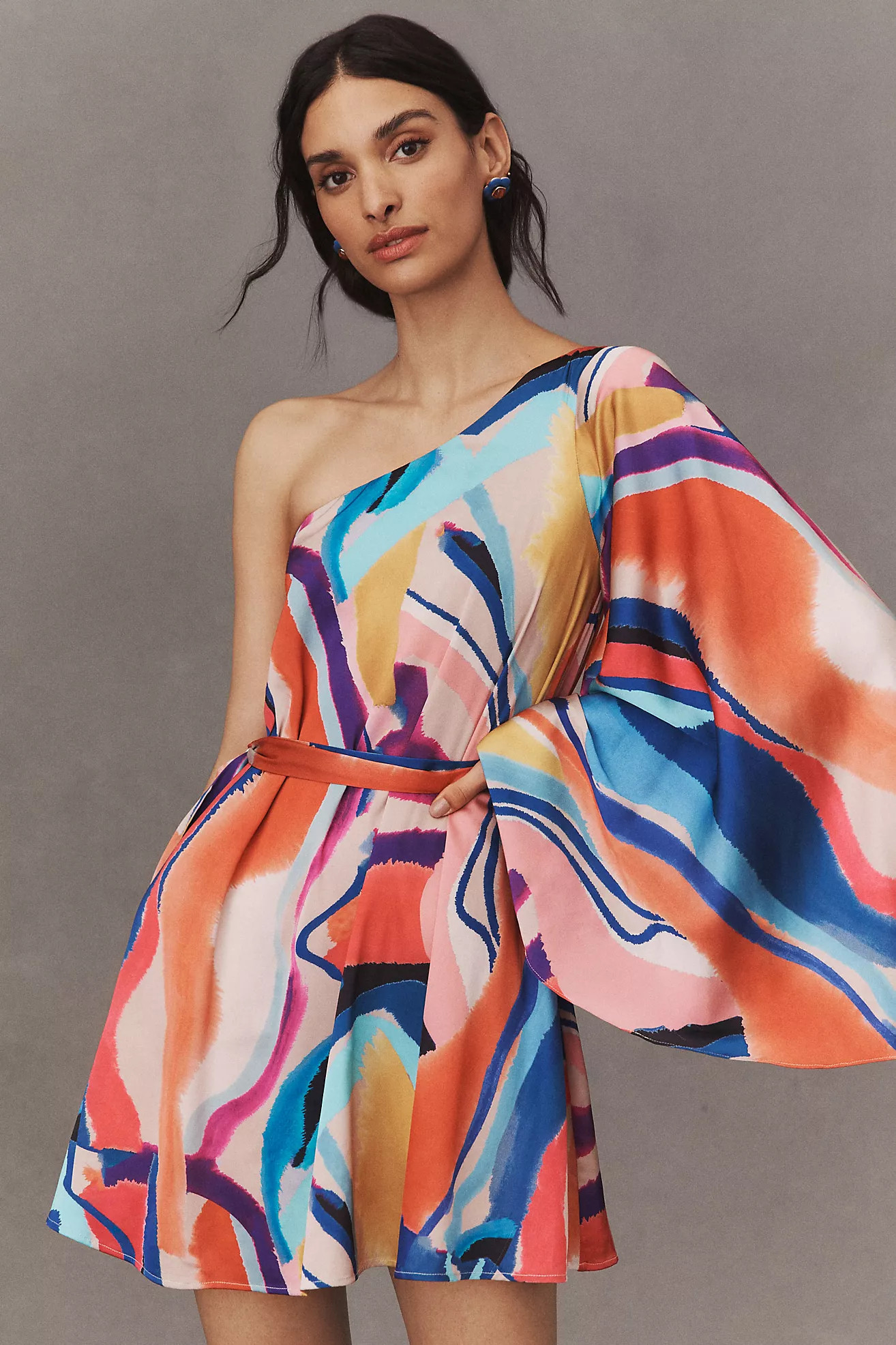 BHLDN Stevie One-Shoulder Satin Mini Dress | Anthropologie (US)