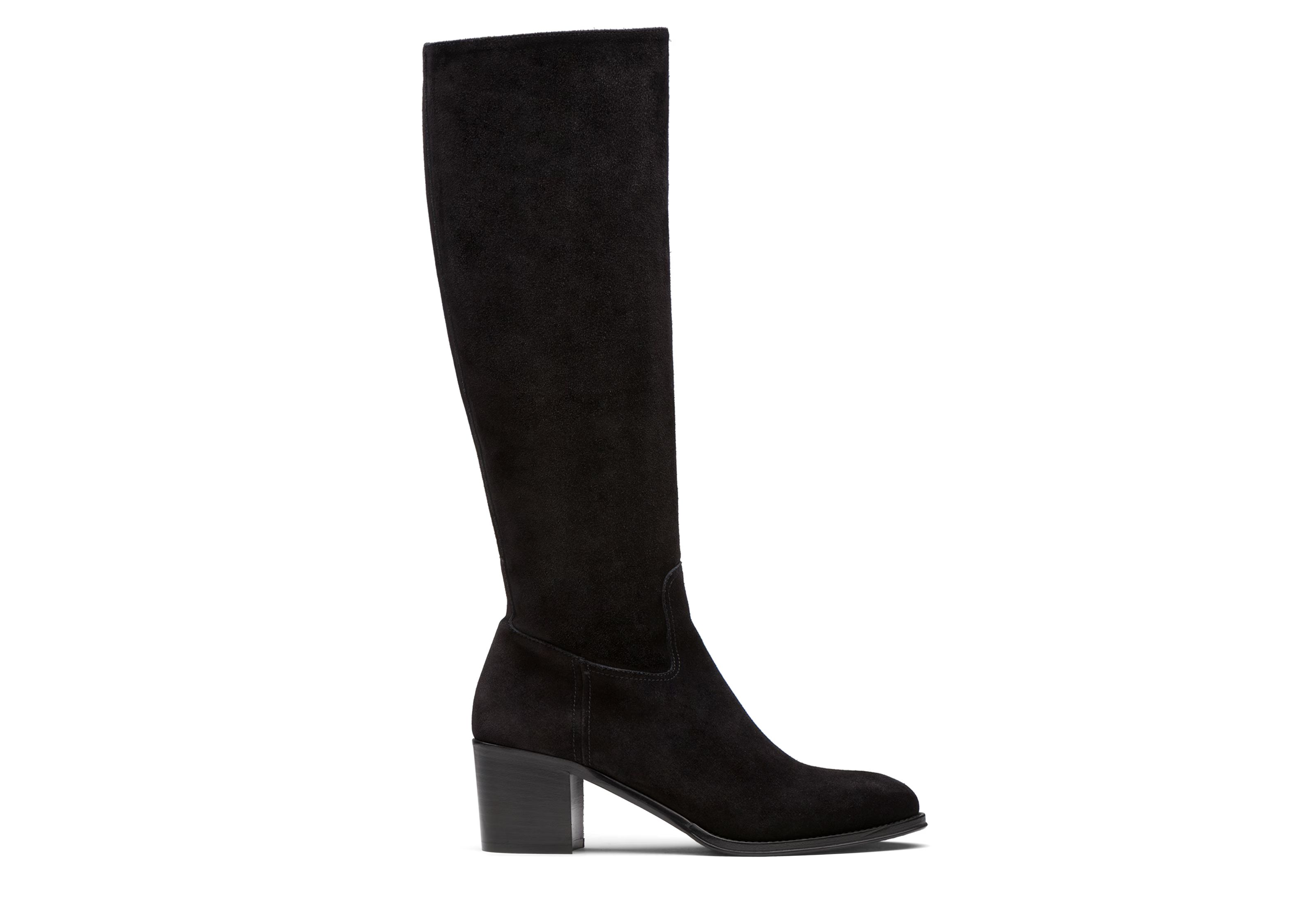 Evelyin  55 Suede Knee High Heeled Boot Black | Church's Footwear UK