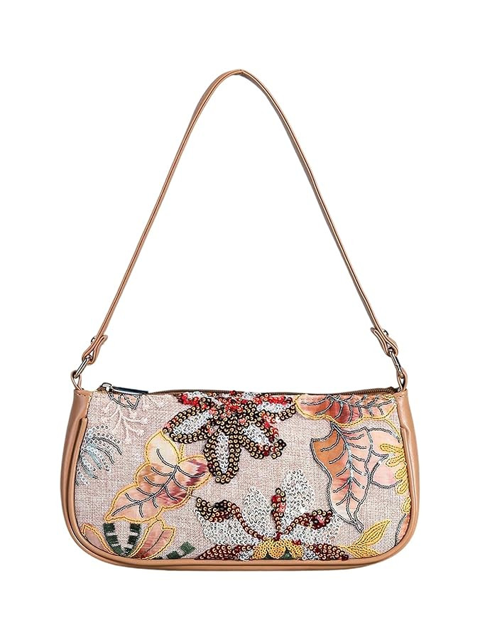 Verdusa Women's Beaded Floral Square Sequin Bag Top Handle Underarm Shoulder Handbags | Amazon (US)