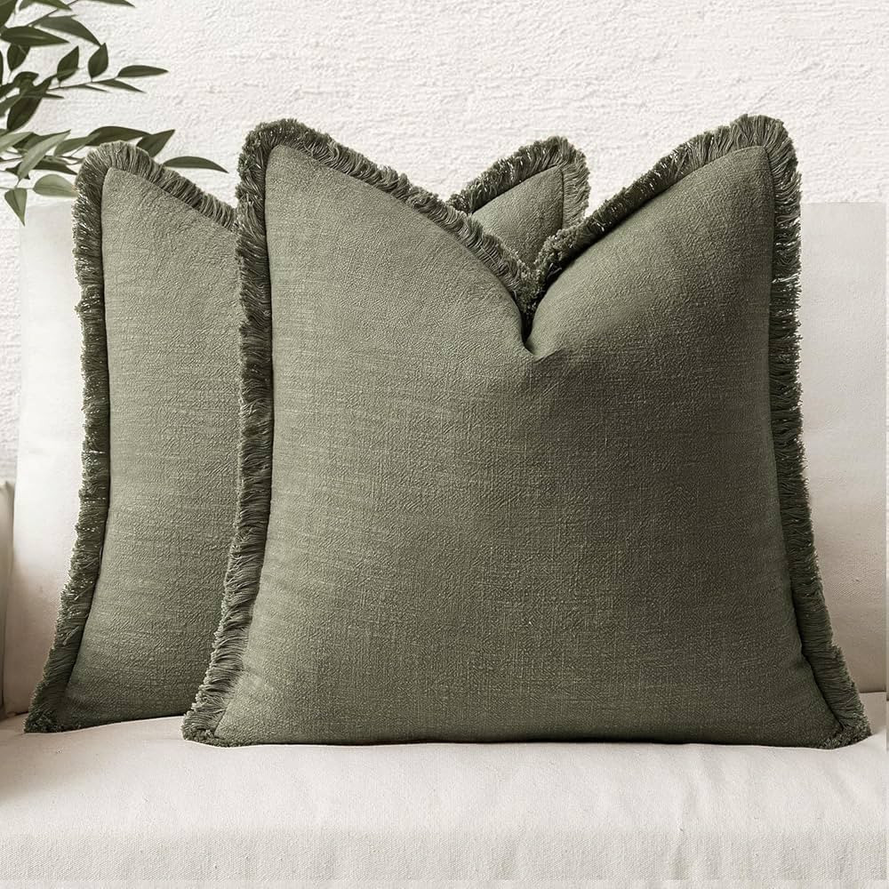 MIULEE Set of 2 Linen Throw Pillow Covers Decorative Boho Square with Tassels Farmhouse Cushion C... | Amazon (CA)