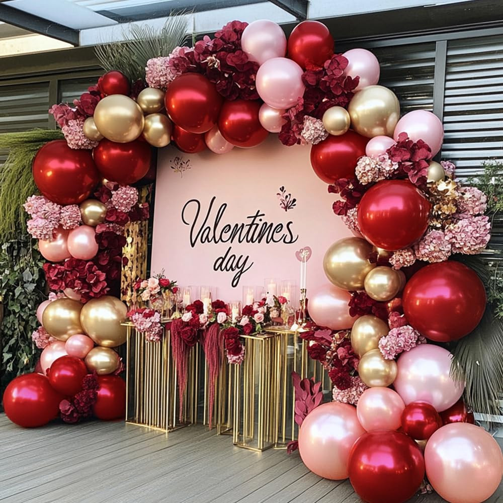 Burgundy Pink Balloon Arch Kit, Double Stuffed Ruby Red Pearl Pink Gold Balloon Garland Wine Red ... | Amazon (US)