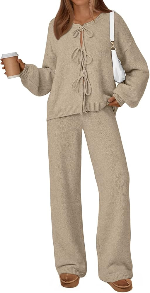 LILLUSORY Womens Lounge Sets 2 Piece Tie Front Oversized Sweater Airport Travel Winter Outfits 20... | Amazon (US)