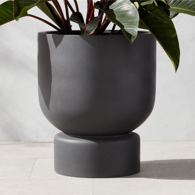 Flatform Round Dark Grey Cement Indoor/Outdoor XL Planter 26"H | CB2