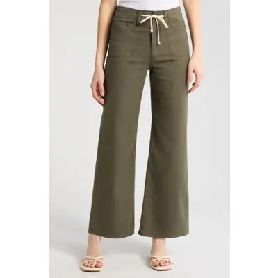 PAIGE Ari Drawstring Wide Leg Pants in Vintage Forester Green at Nordstrom, Size 23 | Nordstrom