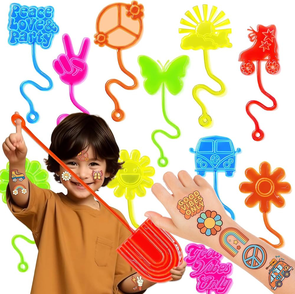 48PCS Groovy Party Favors - 24PCS Groovy Temporary Tattoos & 24PCS Groovy Stick Hands - Perfect B... | Amazon (US)