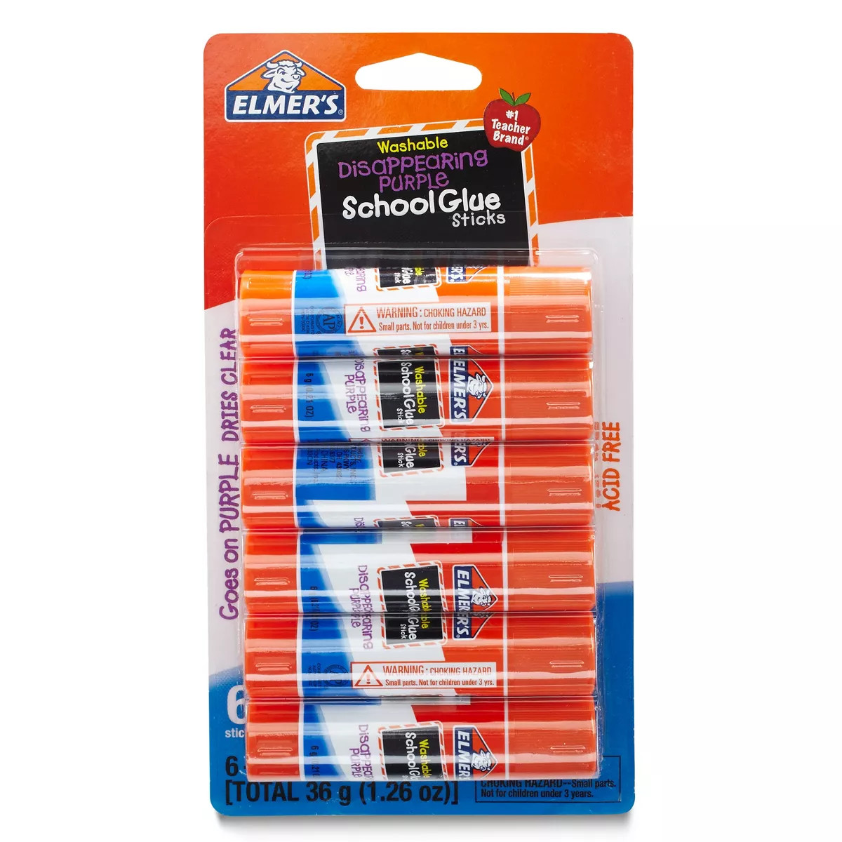 Elmer's 6pk Washable School Glue Sticks - Disappearing Purple | Target