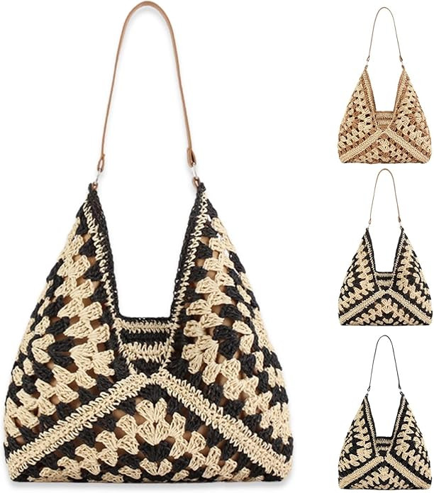 Summer Straw Bag for Women, Medium Beach Purse for Hand Woven, Vintage Straw Top Handle Bags, Wic... | Amazon (US)