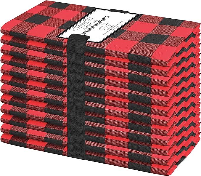 Cotton Clinic 20x20 Gingham Buffalo Check Cloth Dinner Napkins Pack of 12, 100% Cotton Cocktail N... | Amazon (US)