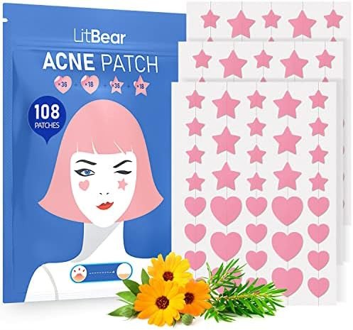 LitBear Acne Patch Pimple Patch, Pink Heart & Star Shaped Absorbing Cover Hydrocolloid Patches Fo... | Amazon (US)