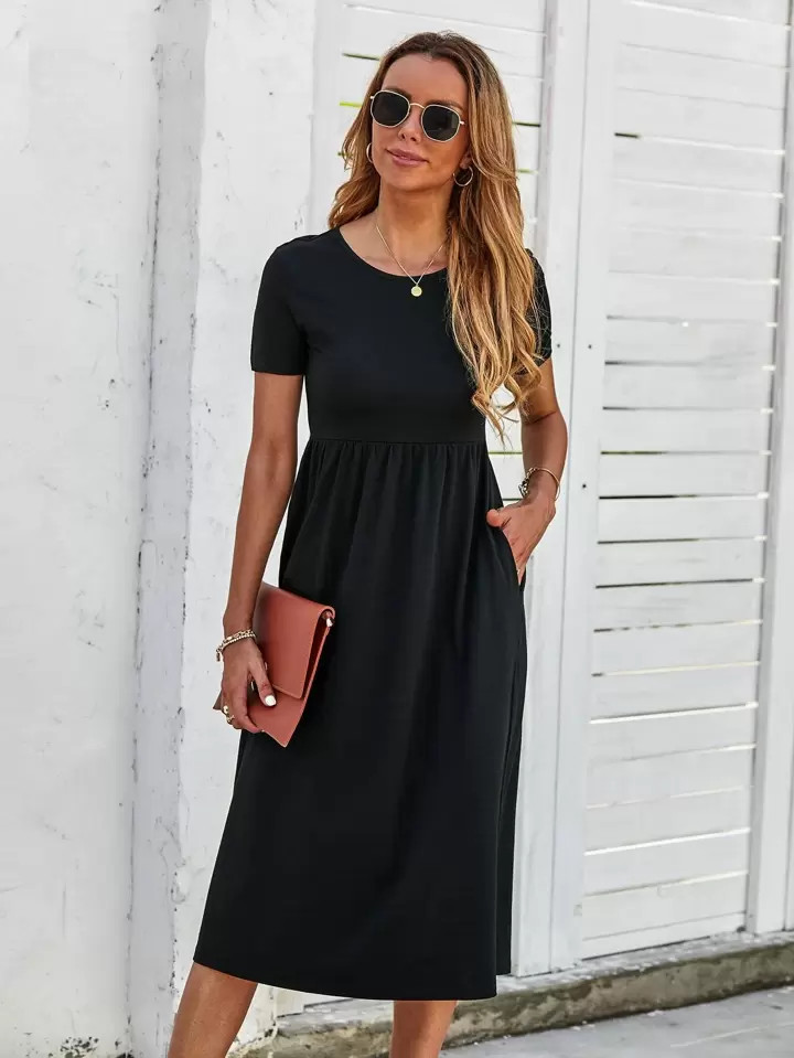 SHEIN LUNE Solid Pocket Detail Dress | SHEIN