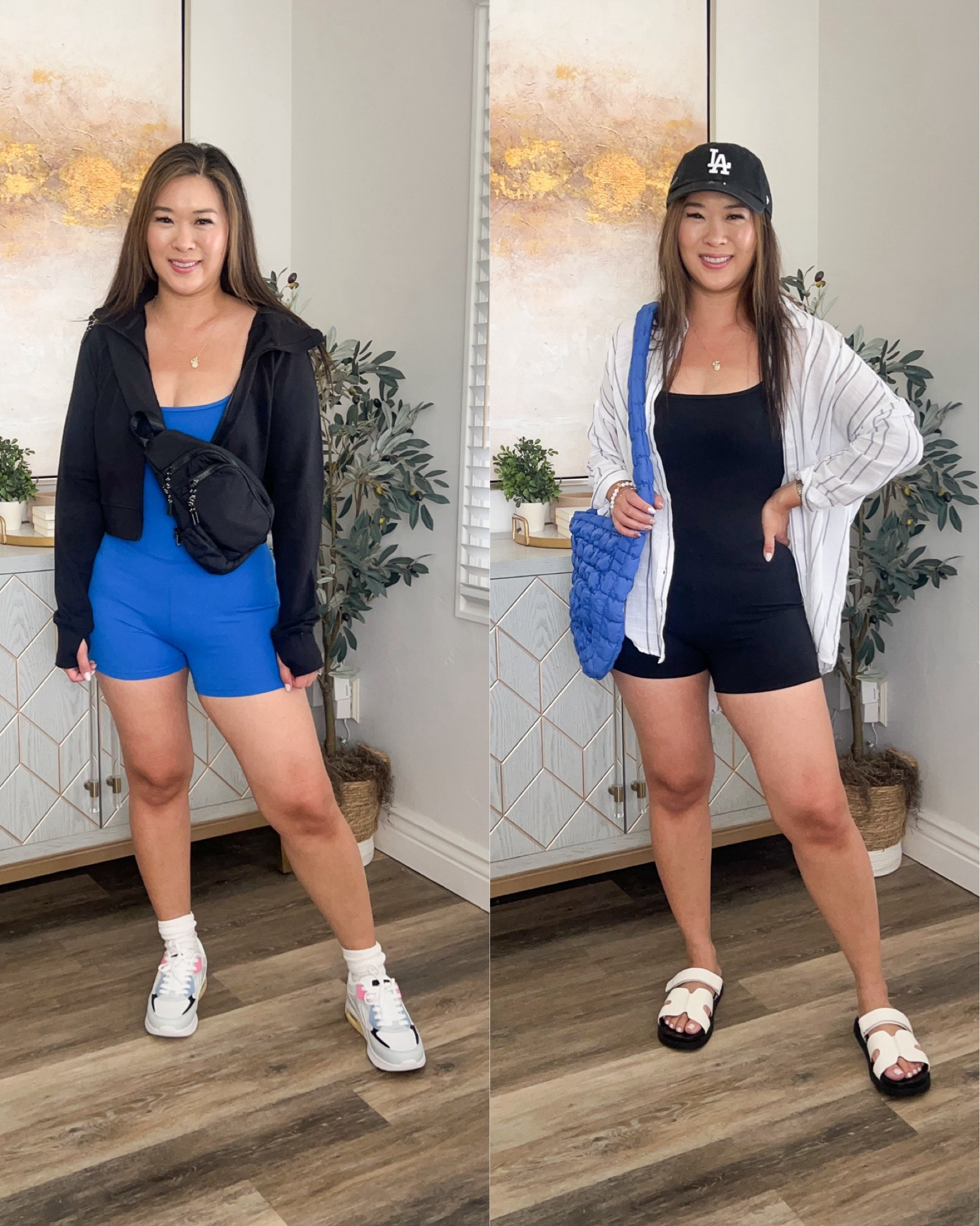 Amazon Athletic Romper: Medium   
Black Zip Up: Medium
White Button Down: Medium  