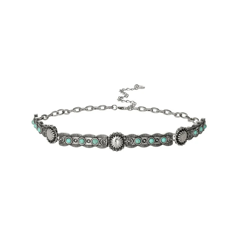 Jessica Simpson Stainless Steel Turquoise Stone Choker Necklace | Walmart (US)