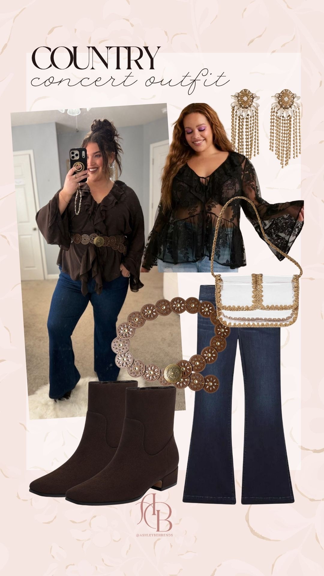 It’s officially concert season and how cute is this for a cooler weather concert? I am in love with the ruffles and flowy vibes of this top paired with the most comfortable, flattering, plus size friendly dark wash jeans. 
Country concert outfit inspo, plus size outfit inspo