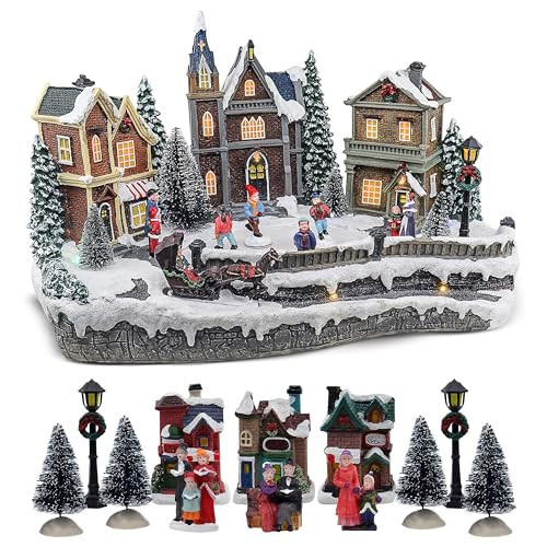Large Christmas Village with Animated Skating Rink, Pre-lit Musical Snow Village & 12 Piece Snow Village Set - Complete Decoration Includes Figurines and Houses - Christmas Village Displays Bundle | Amazon (US)