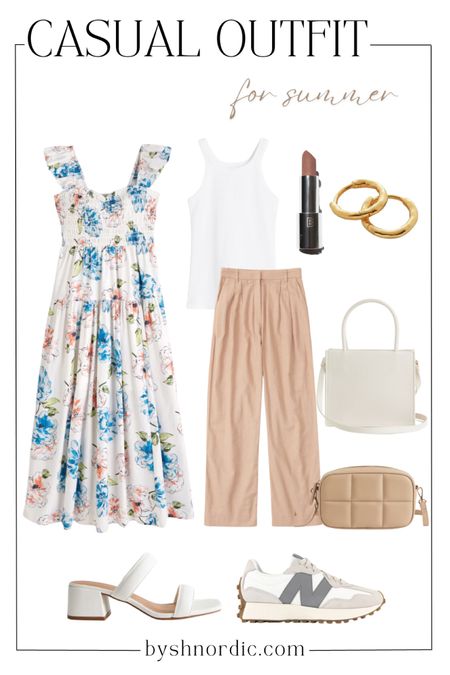 This summer outfit features a floral midi dress, white tank top, stylish trousers and more!

#summerstyle #beautypicks #casuallook #outfitidea

#LTKFind #LTKitbag #LTKstyletip