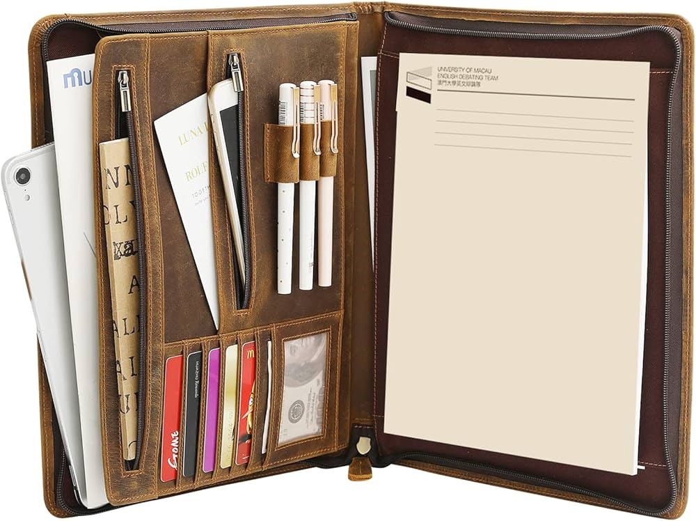 Ringsun Leather Portfolio Organizer with Zipper for Men Women, Leather Padfolio Business Resume L... | Amazon (US)