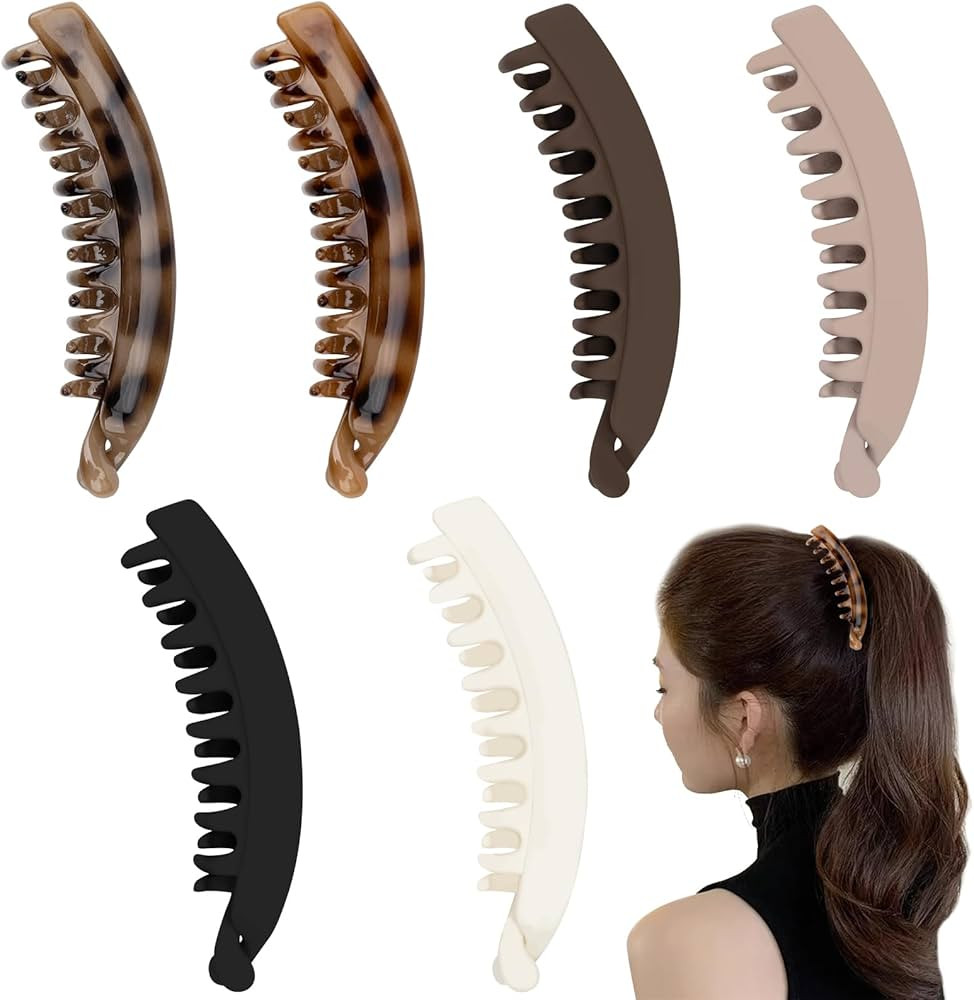 6 Pieces Large Banana Hair Clips for Women Strong Hold Ponytail Holder Banana Clips for Fine Thic... | Amazon (UK)