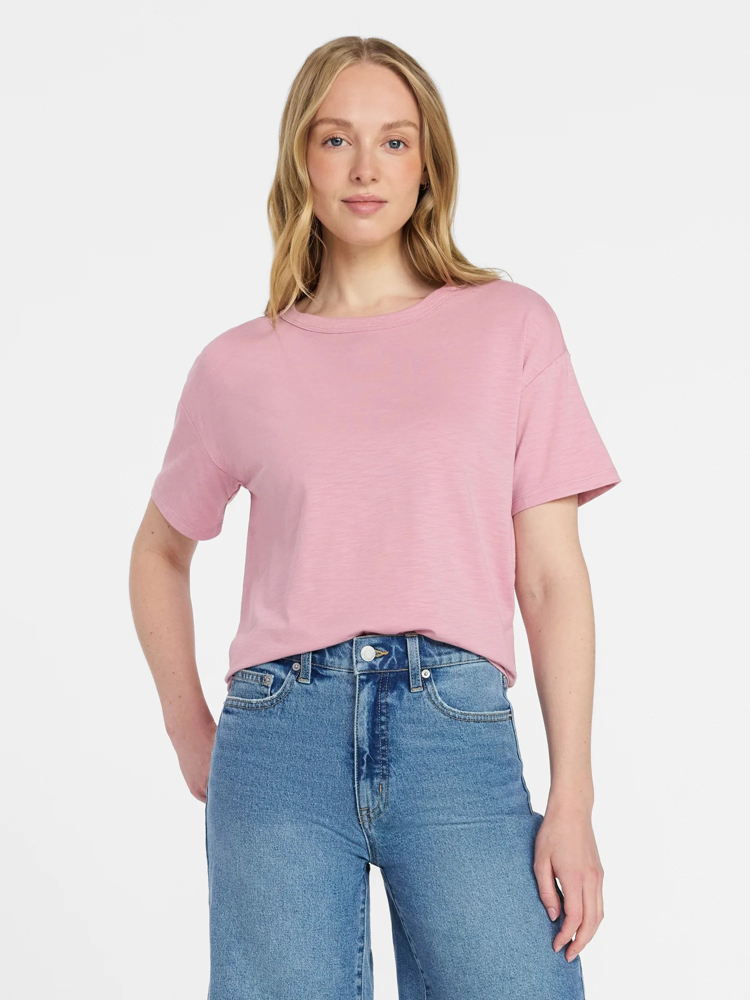 Time and Tru Women's Boxy Slub Tee with Short Sleeves, Sizes XS-XXXL | Walmart (US)