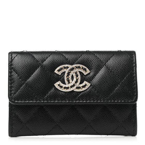 CHANEL Caviar Quilted Crystal CC Flap Card Holder Black | FASHIONPHILE (US)