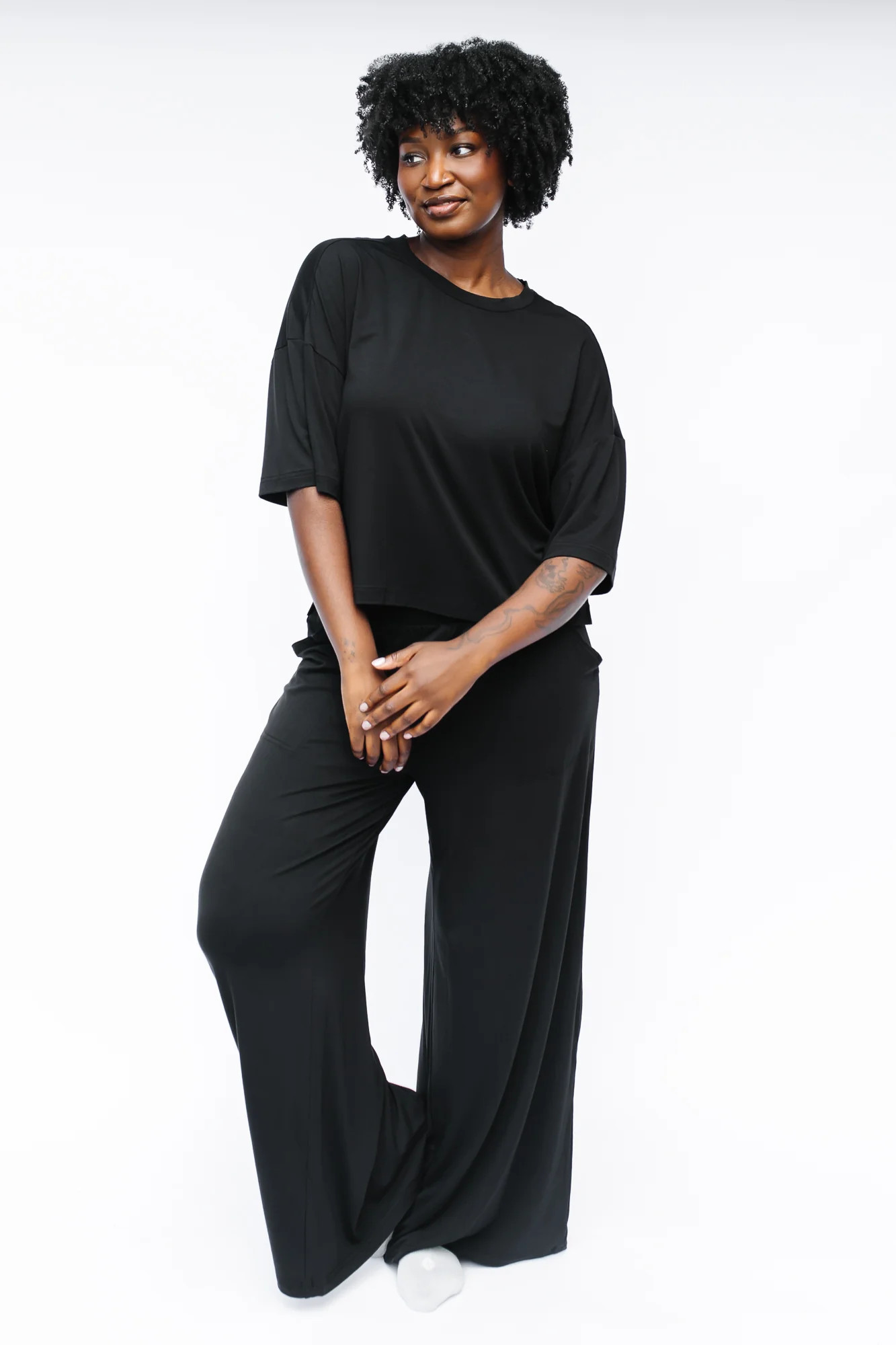 Bamboo Women’s Wide Leg Pant Set in Midnight | Kyte Living