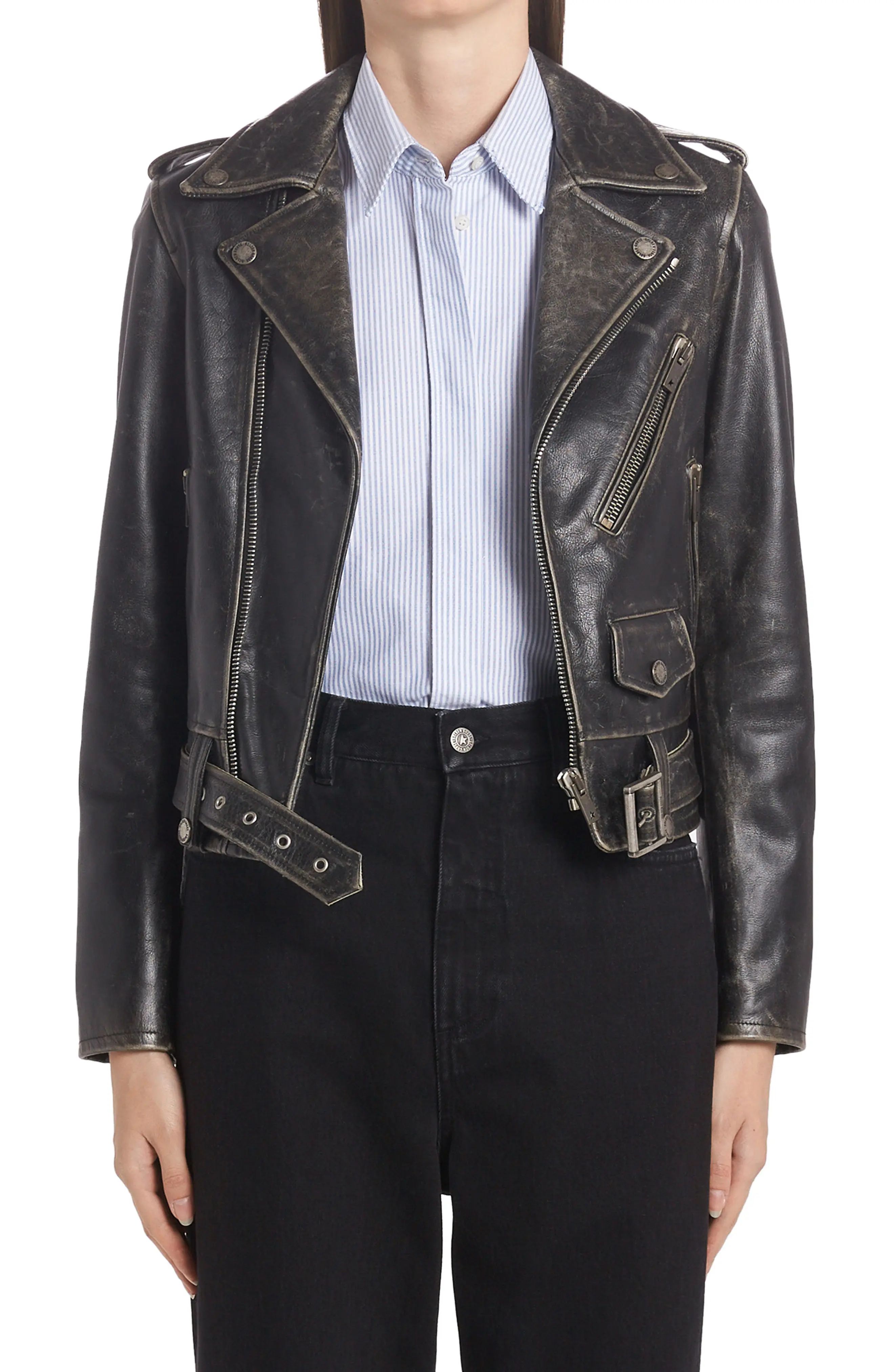 Women's Golden Goose Chiodo Destiny Leather Moto Jacket, Size 2 US - Black | Nordstrom