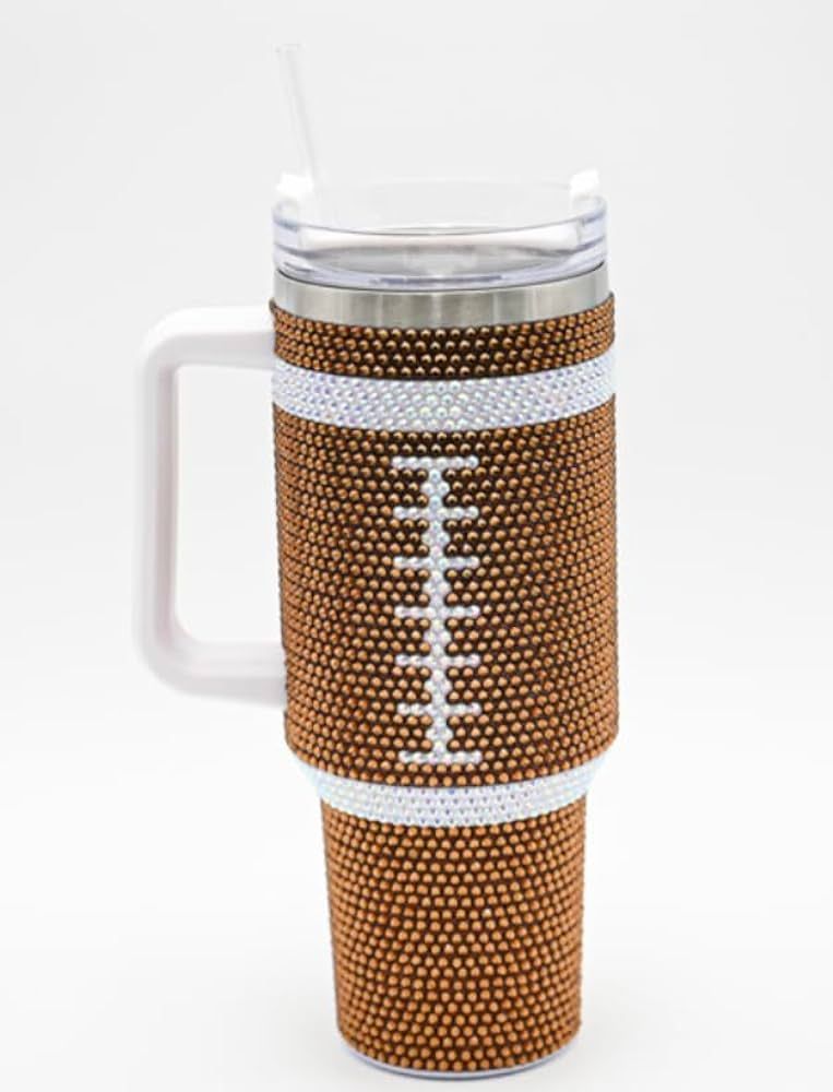 40 Oz Rhinestone Bling Tumbler with Handle and Straw (FOOTBALL), Stainless Steel and Double Wall ... | Amazon (US)