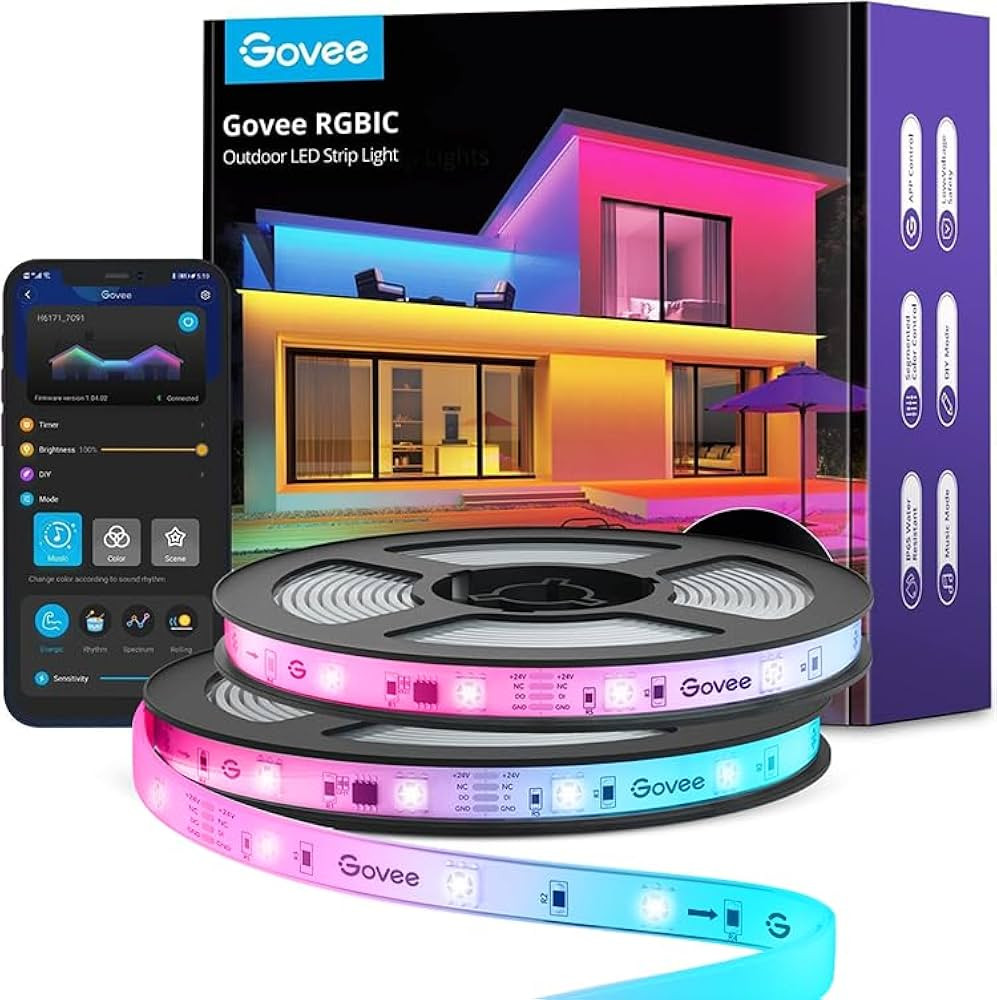Govee Outdoor LED Strip Lights Waterproof, Connected 2 Rolls of 32.8ft(65.6ft) RGBIC Outdoor Ligh... | Amazon (US)