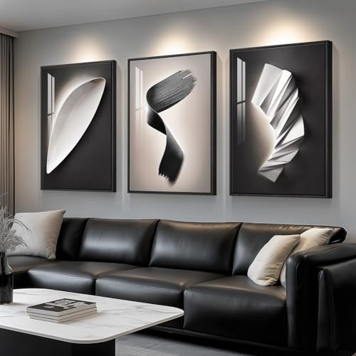 Large Framed Black and White Abstract Wall Art for Living Room, 3 Piece Modern Contemporary Pictures Artwork Decor, Geometric Luxury Bright Style Prints Paintings for Hallway and Office 24x36 Inch | Amazon (US)