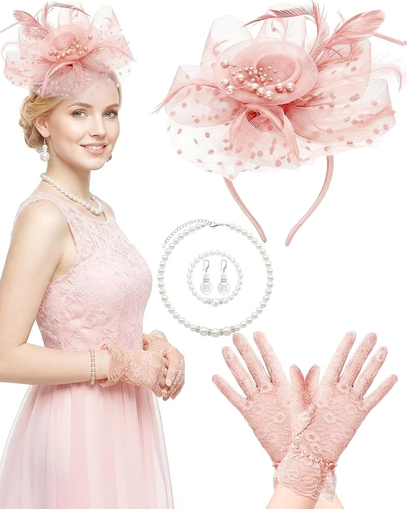 Fascinators Hat for Women Tea Party Fascinator Headband with Gloves Tea Party Accessories for Lad... | Amazon (US)