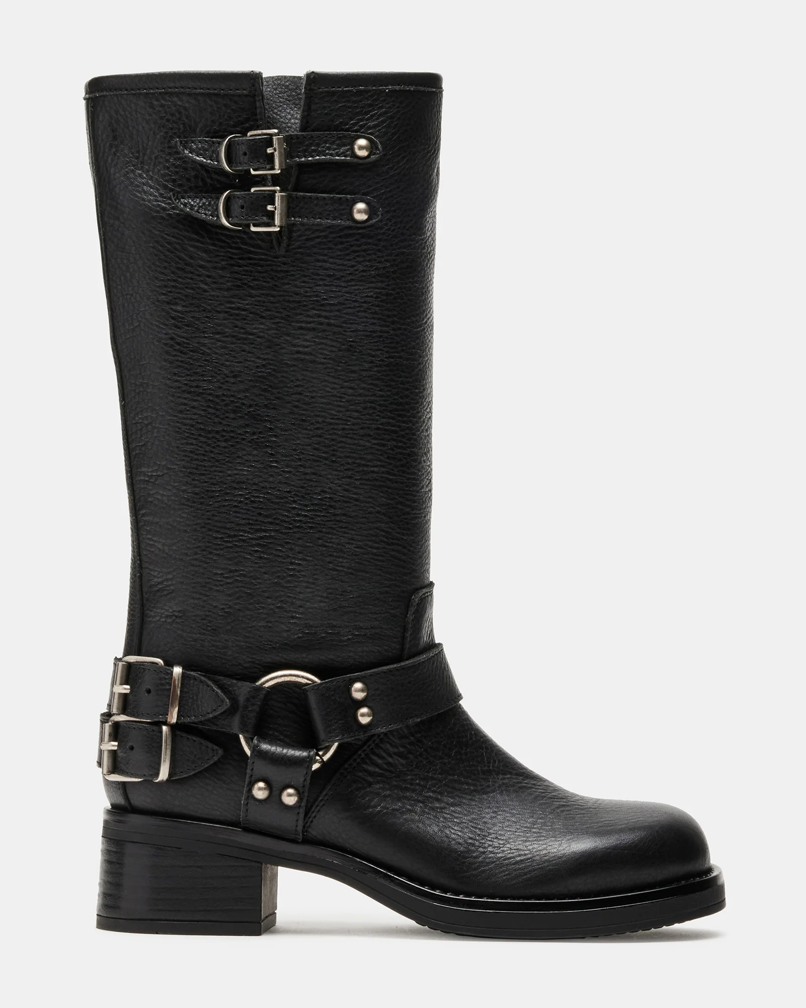 ASTOR Black Leather Knee-High Boot | Women's Boots | Steve Madden (US)