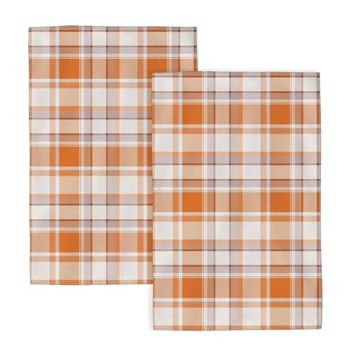 Fall Kitchen Towels 16x24 Inch Burnt Orange Buffalo Plaid Decor Dish Towels Autumn Harvest Thanksgiving Seasonal Decoration Hand Towel Absorbent Dish Cloths for Home Kitchen Dining Set of 2 | Amazon (US)