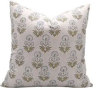 Block Print Pure Linen 24x24 Throw Pillow Covers, Handmade Vintage Pillow Covers for Sofa and Cou... | Amazon (US)