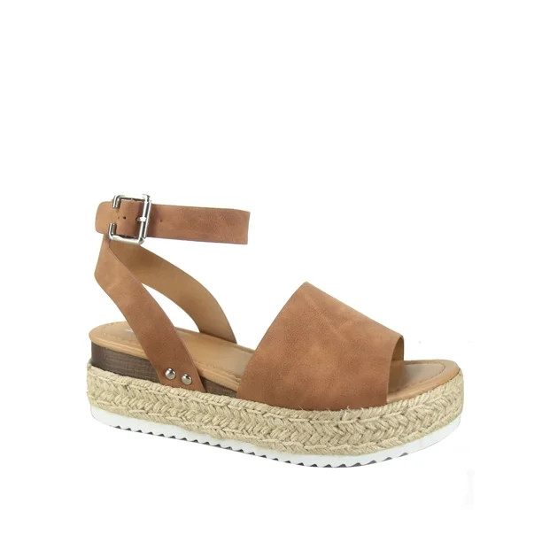 Topic Casual Espadrilles Trim Rubber Sole Flatform Wedge Buckle Ankle Strap Open Toe Sandals | Walmart (US)